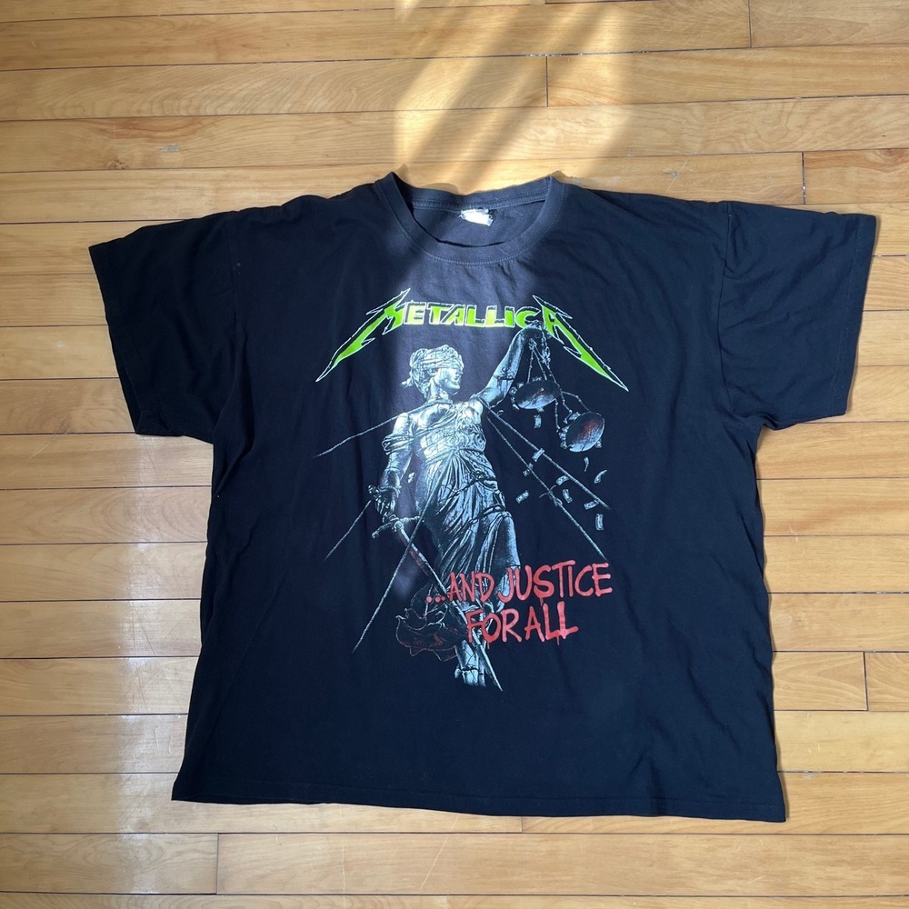 Metallica And Justice For All Black Graphic T-Shirt Mens XL Band Tee